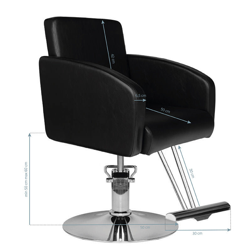 Fotel fryzjerski Hair System HS40 czarny - rysunek wymiarowy