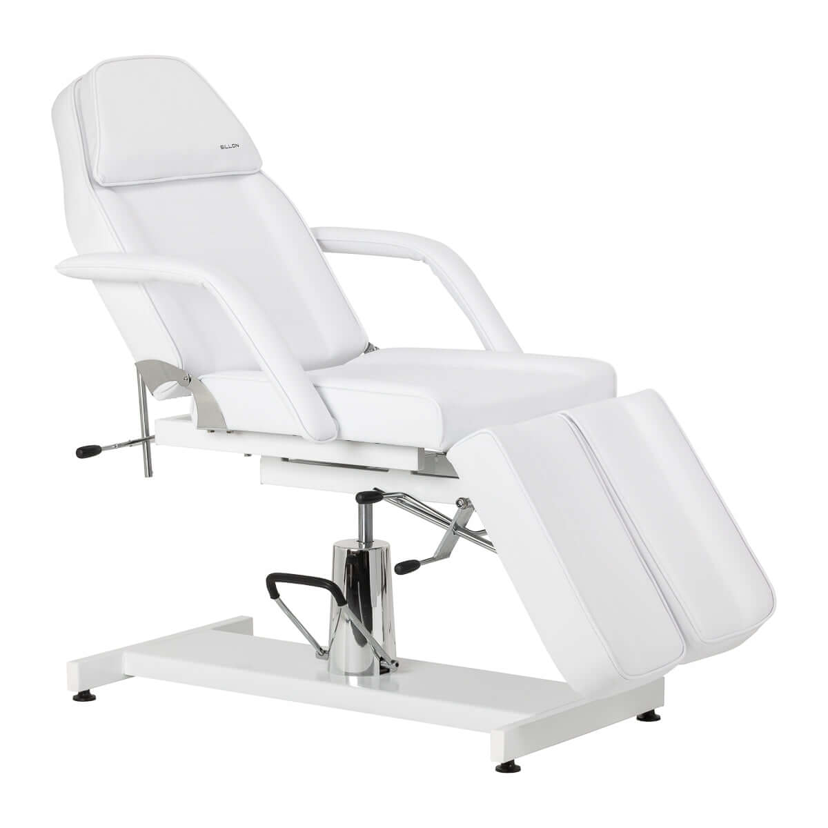 Fotel kosmetyczny hydrauliczny do pedicure Sillon 210 z kołyską i dzielonym podnóżkiem biały