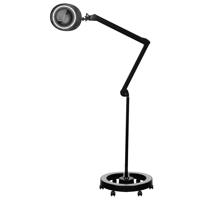Czarna lampa lupa Elegante 6025 na statywie z kolkami