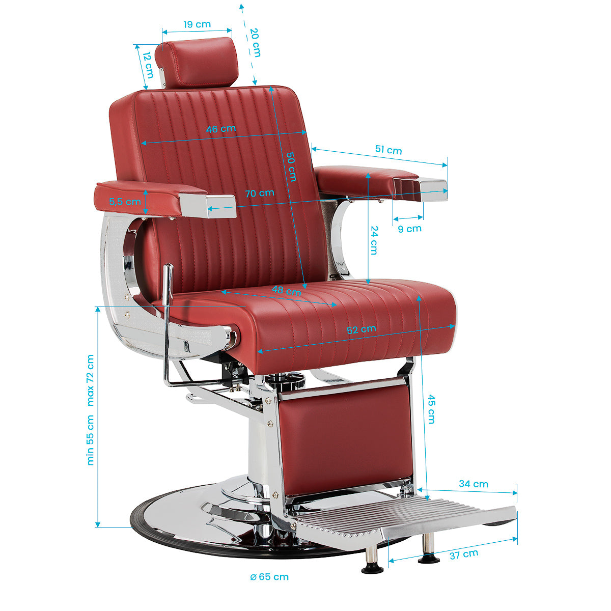 Fotel barberski Visionerio czerwony caly