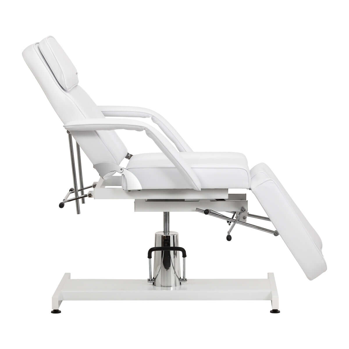 Fotel kosmetyczny hydrauliczny do pedicure Sillon 210 z kołyską i dzielonym podnóżkiem biały, widok boczny