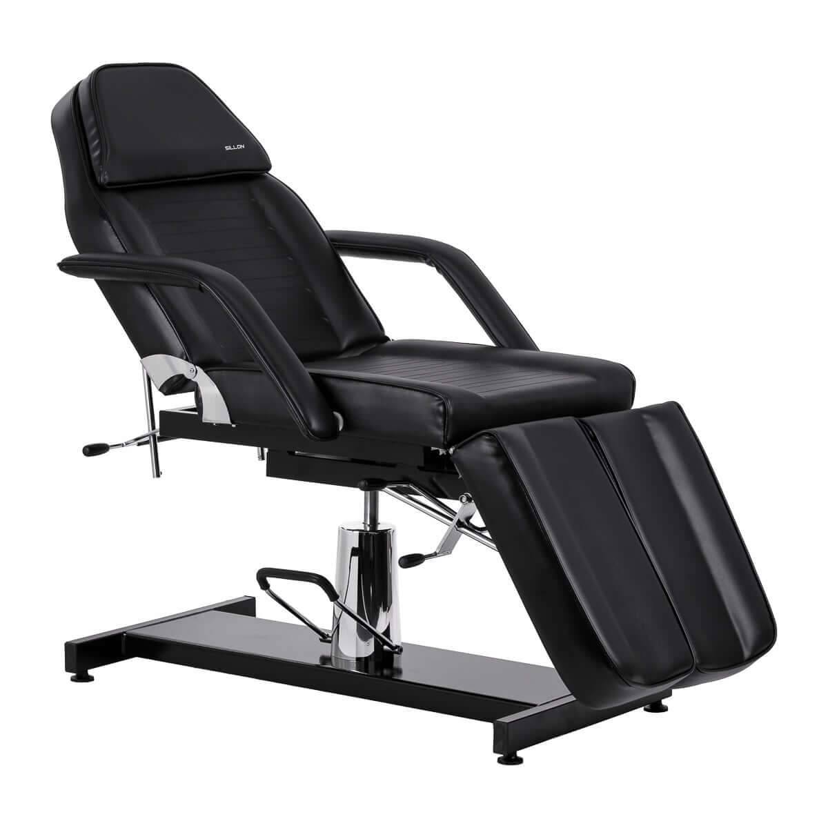 Fotel kosmetyczny hydrauliczny do pedicure Sillon 210 z kołyską i dzielonym podnóżkiem czarny