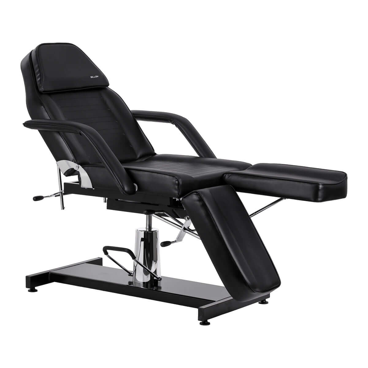 Fotel kosmetyczny hydrauliczny do pedicure Sillon 210 z kołyską i dzielonym podnóżkiem czarny