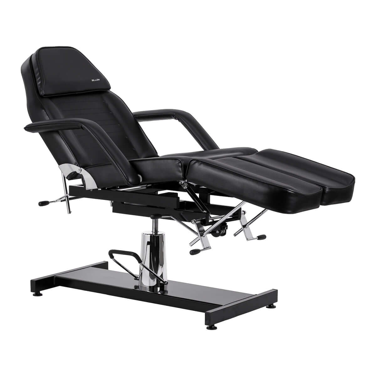 Fotel kosmetyczny hydrauliczny do pedicure Sillon 210 z kołyską i dzielonym podnóżkiem czarny