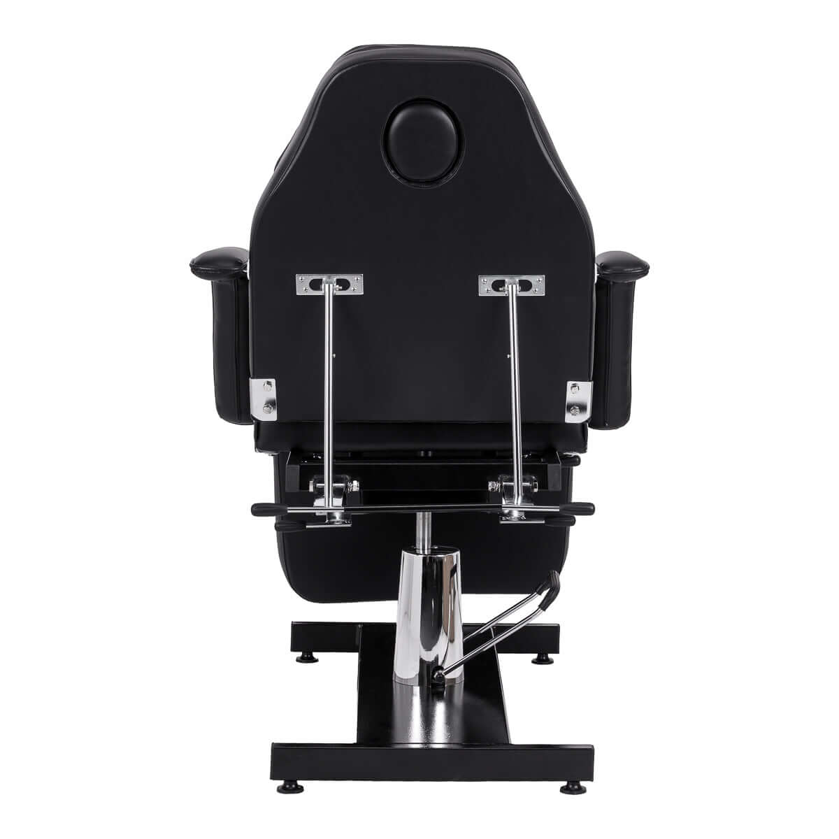 Fotel kosmetyczny hydrauliczny do pedicure Sillon 210 z kołyską i dzielonym podnóżkiem czarny widok z tyłu