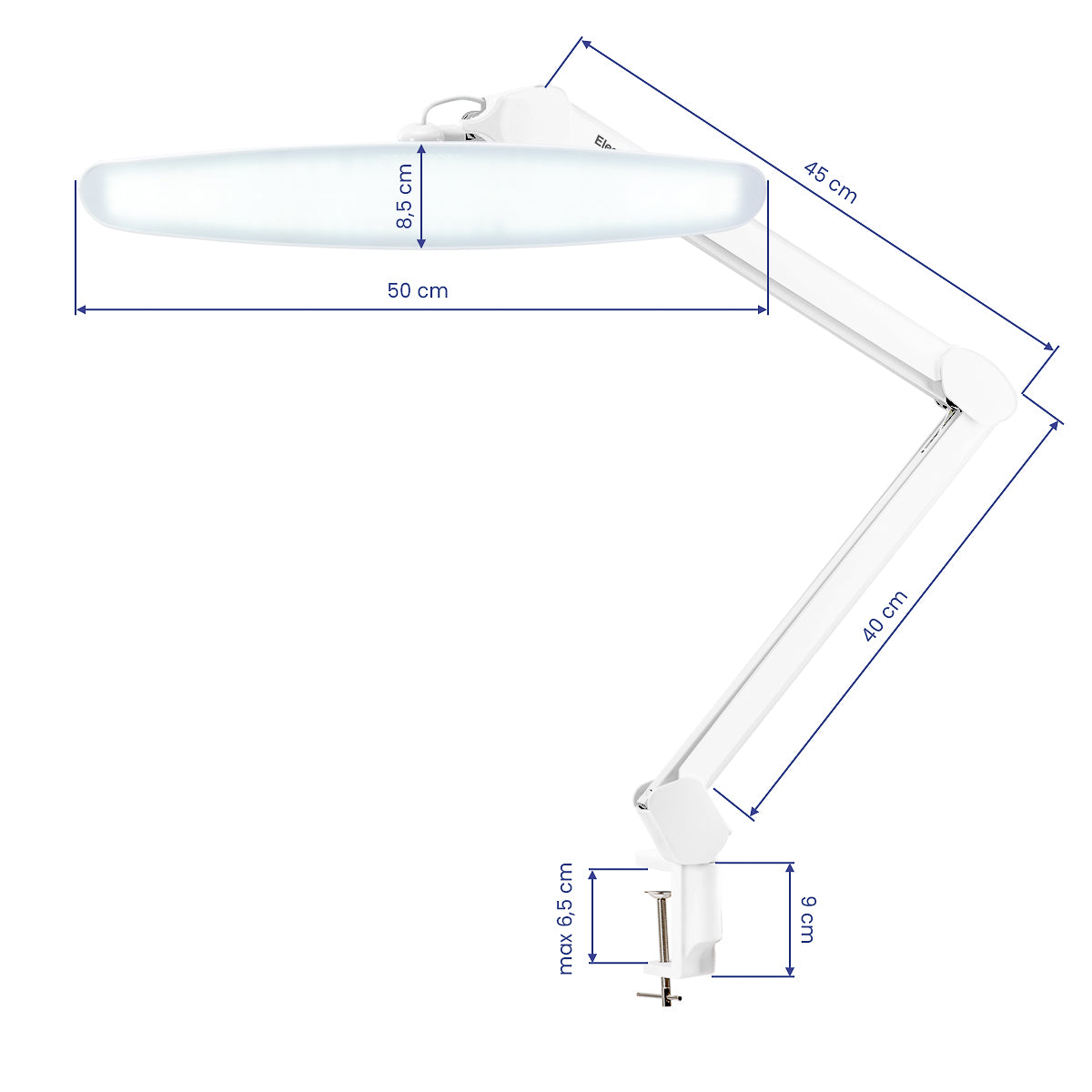 Wymiary lampy warsztatowej Elegante LED